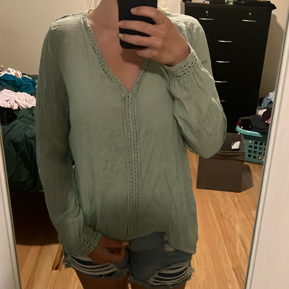 Women's Green Lace Trim Top